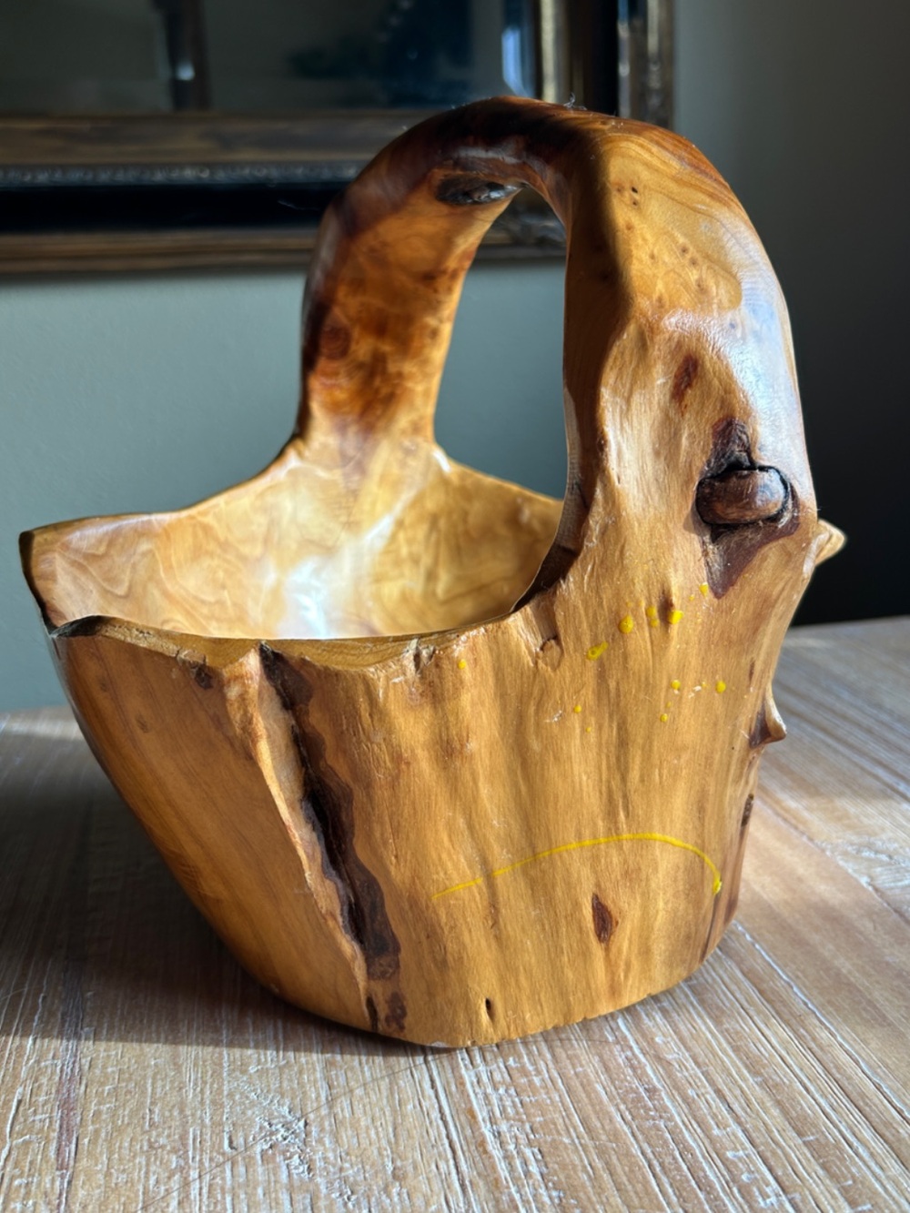 Hand Carved Burl Wood Basket - Rustic Decor Natural Foreging Whimsical Basket - Picture 3 of 16